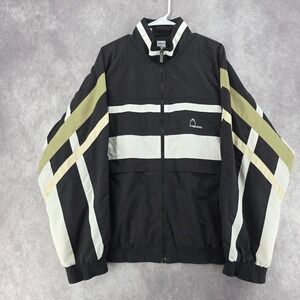 Vintage Head Retro Windbreaker Jacket Black White Olive Stripe Full Zip Mens L